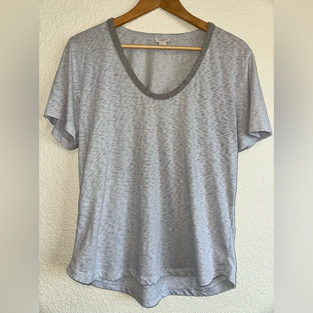 J. Crew Beaded Neck Short Sleeve Tee